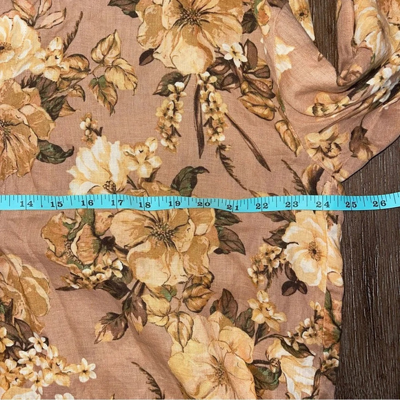MNG Linen Blouse Women’s Sz 6 Floral Button Up Fall Nude Floral Oversized Sz 6 - Picture 2 of 11